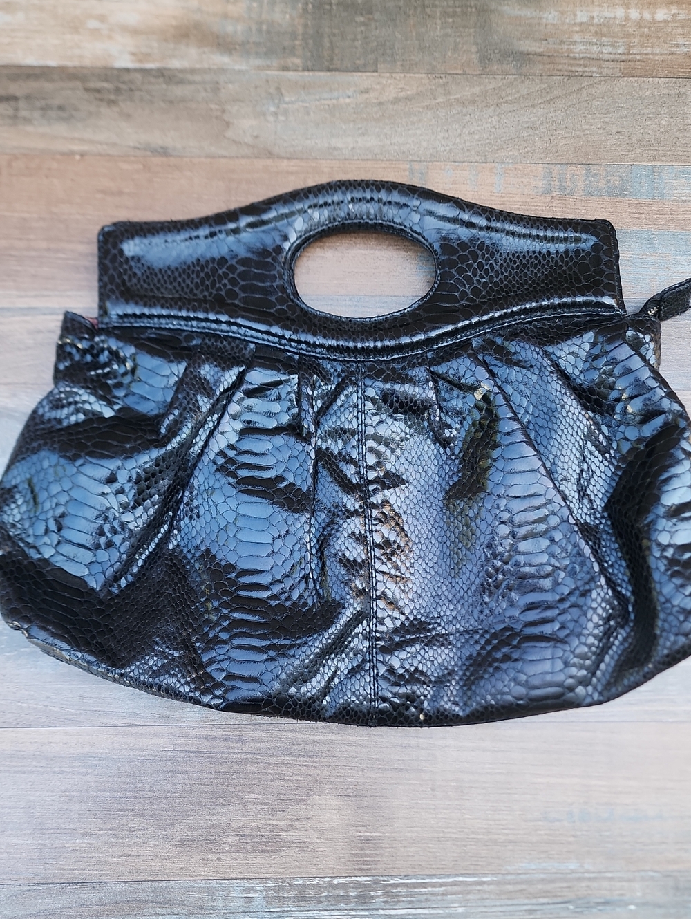 Black Faux Snakeskin Handle Clutch - Women Bags